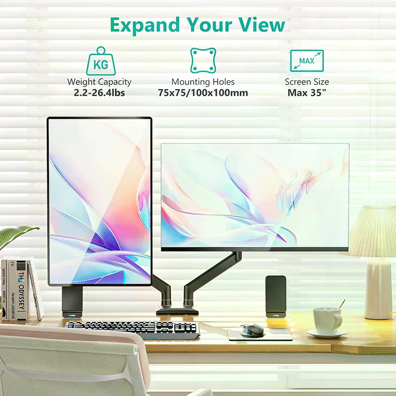 Dual Monitor Mount For 13″–34″ Screens, Adjustable Dual Monitor Stand, With 180° Swivel, Tilt, 360° Rotation For Home Office