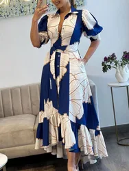 Spring Women With Button Cardigan Style Floral Printed Collar Single Breasted Ruffles Hem Female Vintage Beach Maxi Dress