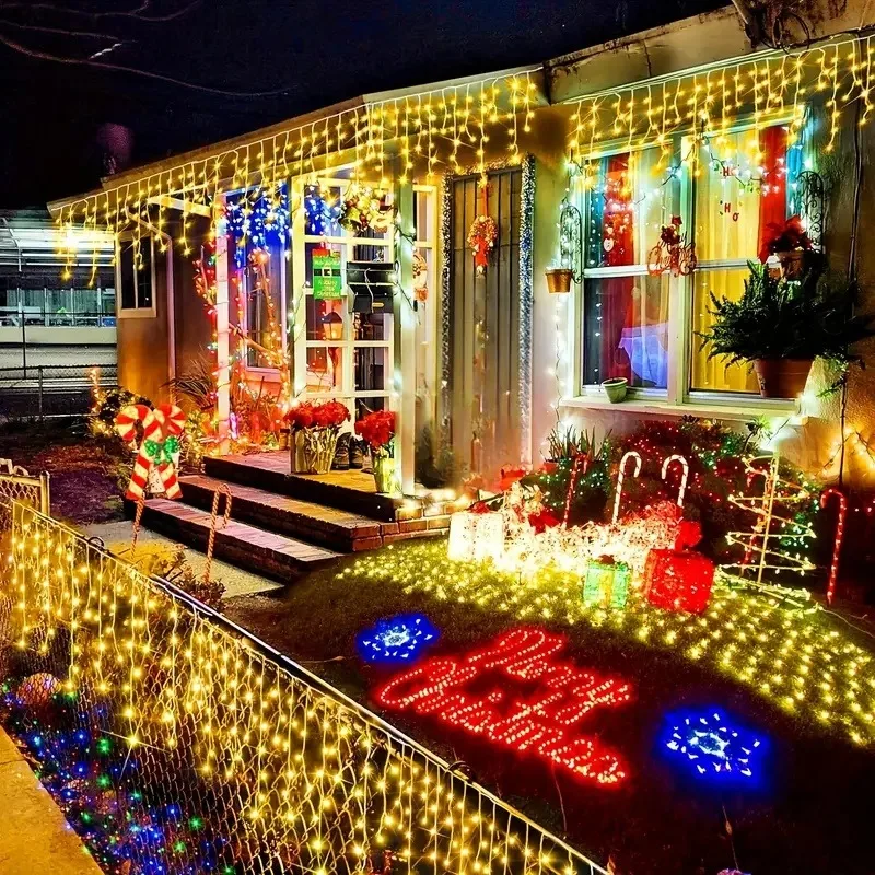 Christmas Icicle Lights 3.2M Outdoor String Decor 8 Modes for Garden Patio Yard Window Roof Holiday Party Home Decoration Set