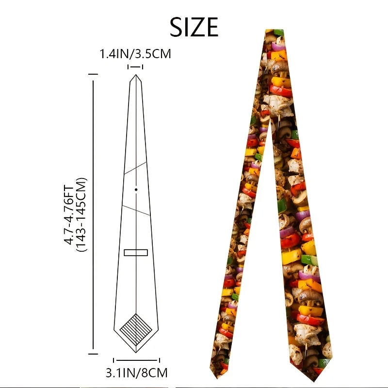 1pc Skewer-Themed Necktie Suitable for Weddings, Dinners Casual Wear Unisex Meat Vegetable Skewer Pattern Tie