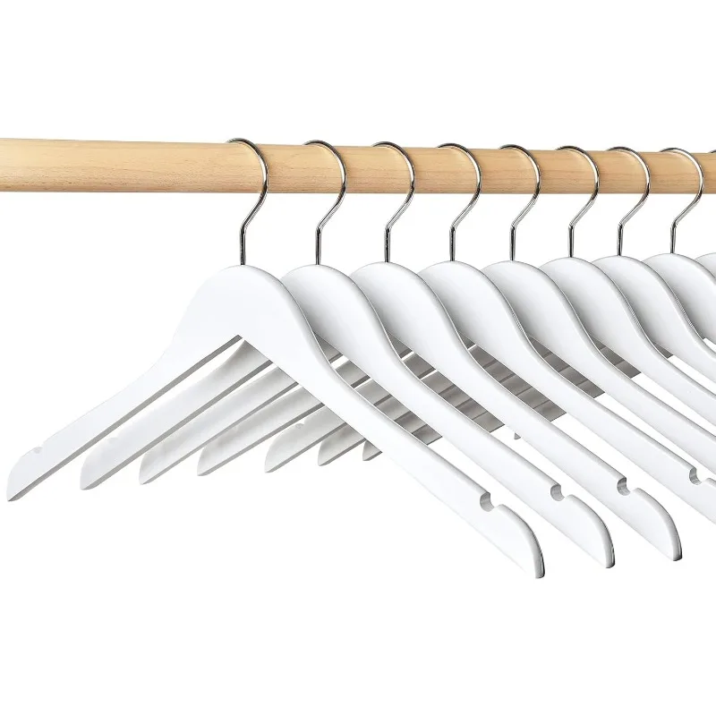 White Wooden Hangers with Gold Hook 24 Pack, White Wood Shirt Hangers with Notches for Dress, Clothes Hangers for