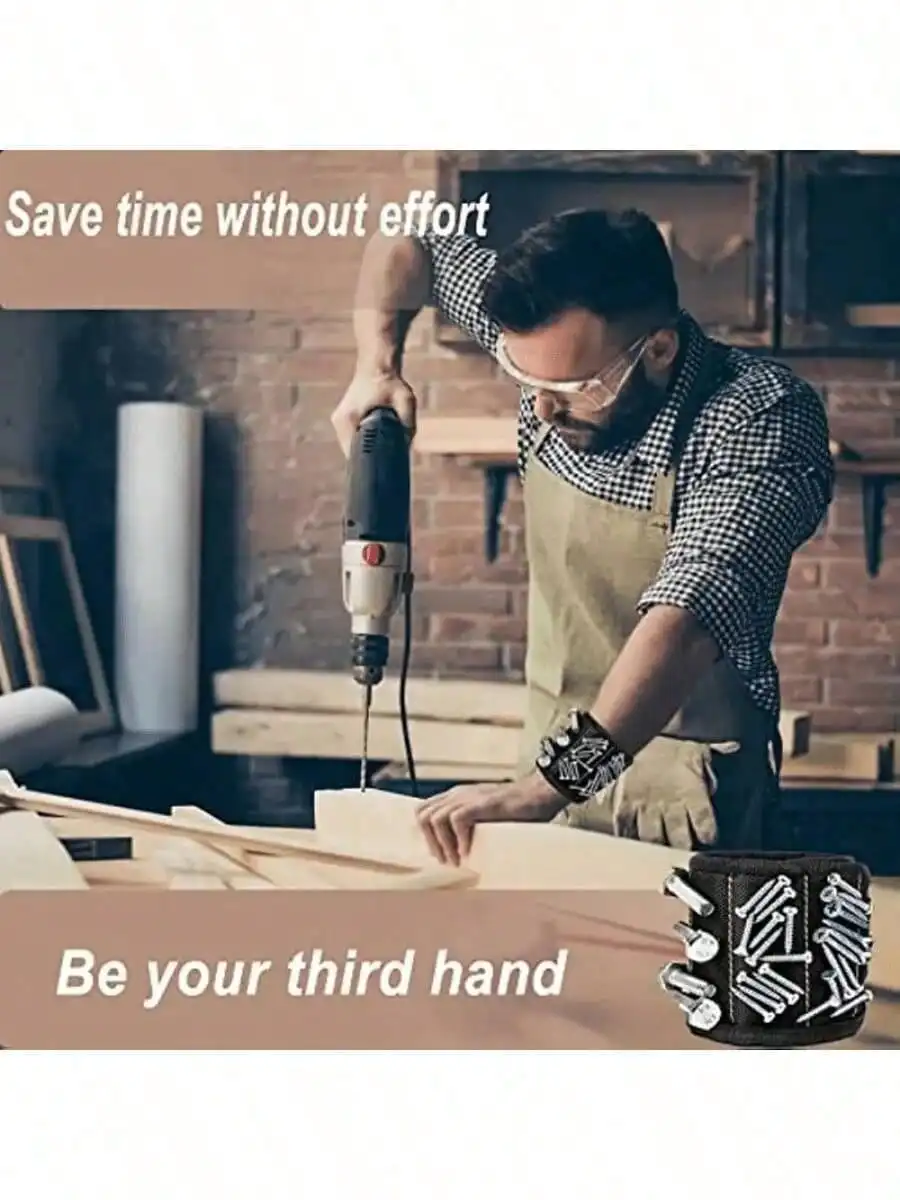 

Magnetic wristband for electricians, carpenters, and craftsmen; magnetic wristband with Velcro; metal hardware; strong magnetic