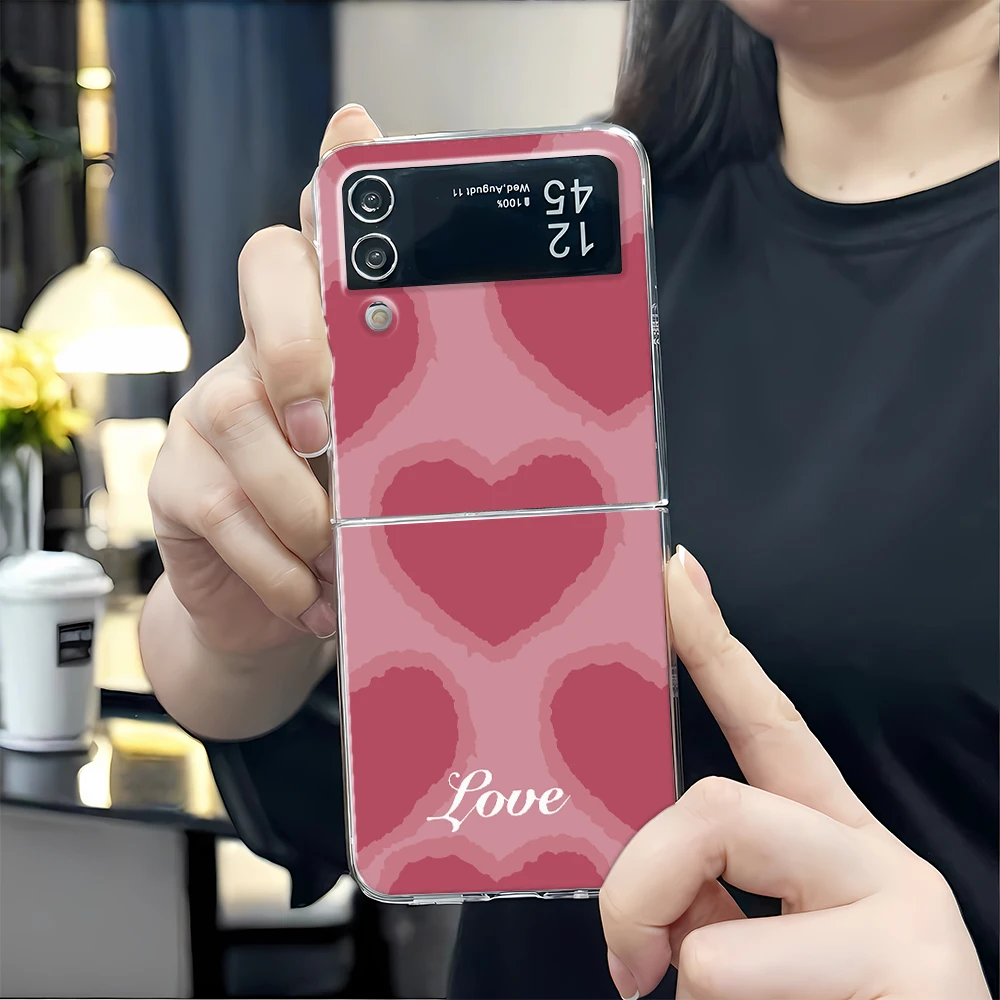 

Red Love Heart Phone Case For Samsung Z FLIP 3 4 5 W23 ZFLIP SM-F7210 On Samsung Z FLIP 4 5 F711 Funda Case Shell Cover