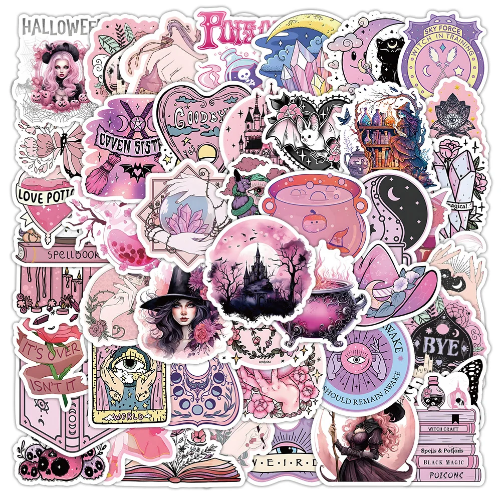 10/30/53PCS Pink Magic Horror Witch Cartoon Sticker DIY Phone Laptop Luggage Skateboard Graffiti Decals Fun for Toy