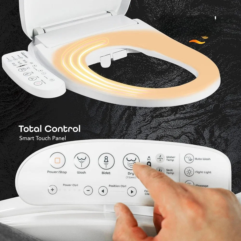 Electric Heated Bidet Smart Toilet Seat with Unlimited Heated Water, Side Control Panel, and Adjustable Warm Air Dryer