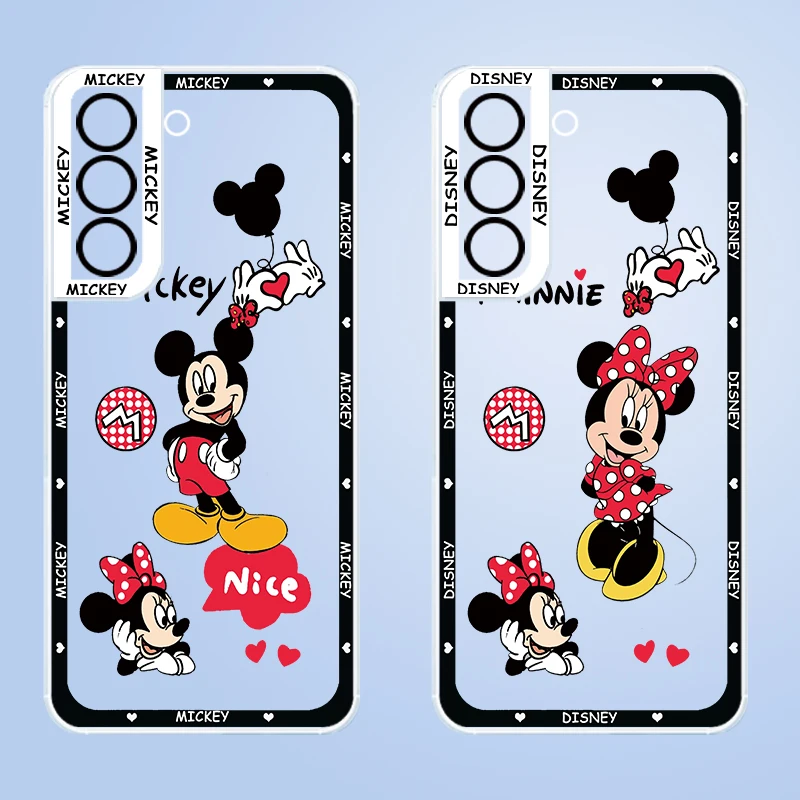 

Mouse Disney Cartoon Minnie Transparent Phone Case For Samsung S23 S22 Ultra S21 S20 FE S10 Note10 Plus 5G Angel Eyes Cover