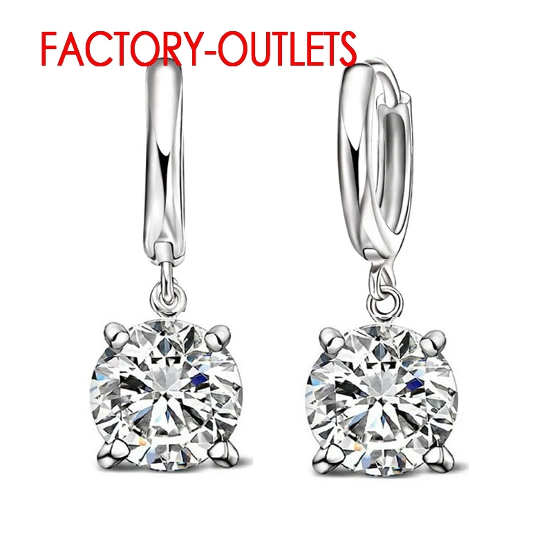 Fast Shipping Genuine 925 Sterling Silver Dangle Earrings CZ Crystal Big Round  Earrings For Women Girls Gift Fashion Jewelry