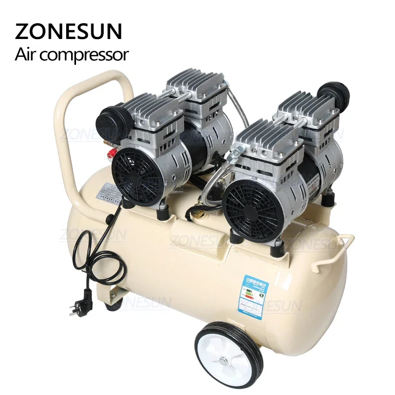 ZONESUN-compresor de aire silencioso sin aceite para máquina neumática, tipo pistón de cobre puro, 750W, 50L