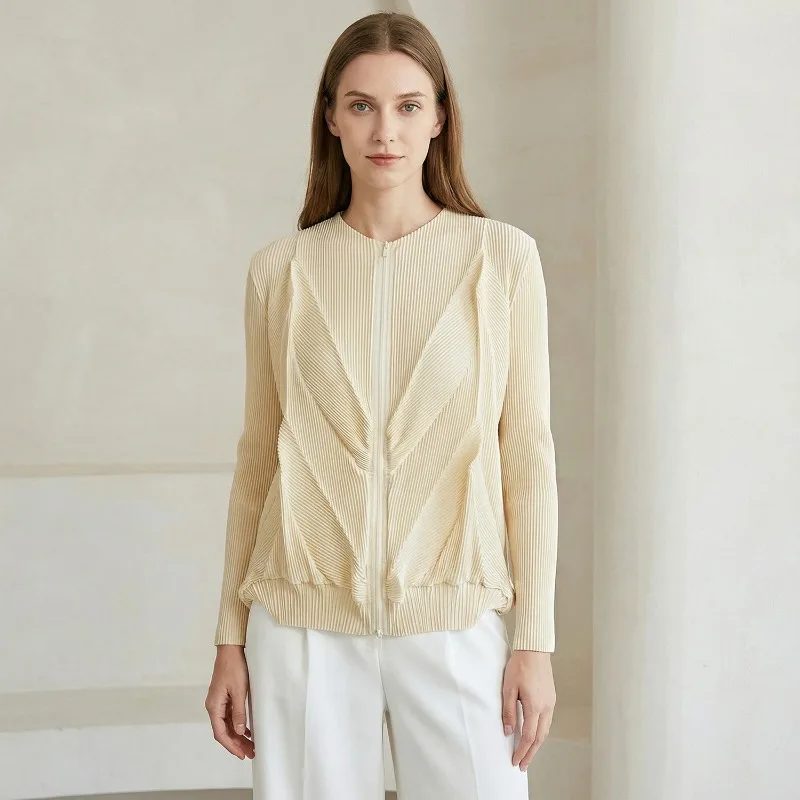 Miyake Rits Geplooide Top Dames 2026 Nieuwe Mode Sport Commuter Honderd Korte Jas Casual Kleding Rimpelvrije Kantoorkleding