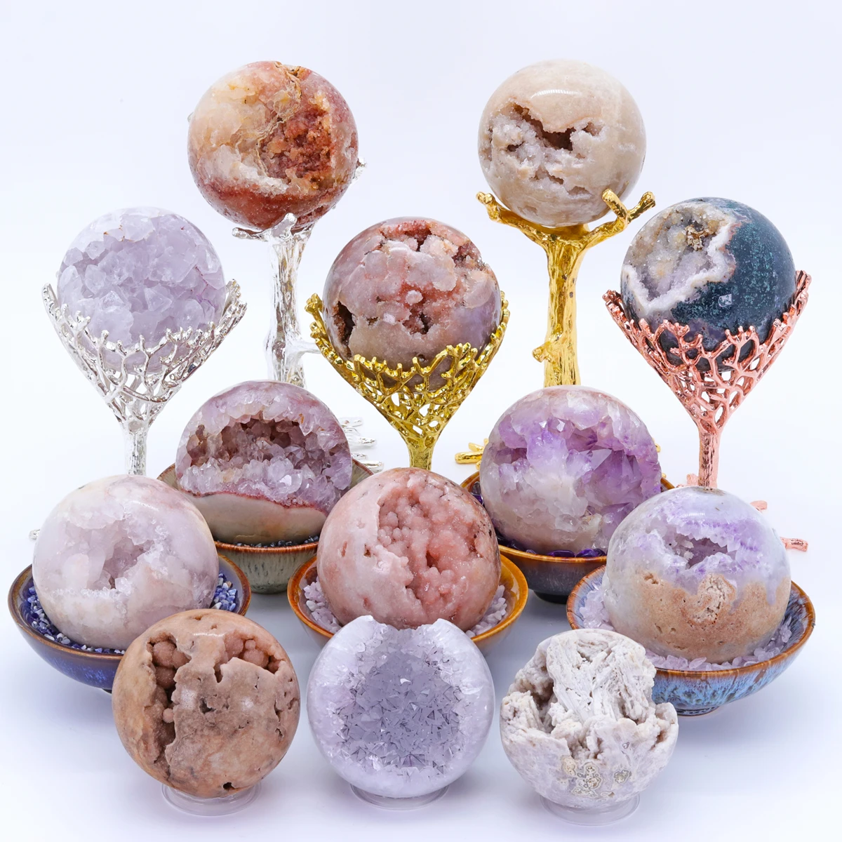 Natürliche Rosa Amethyst Ball Geode Quarz Cluster Sakura Achat Kristall Punkt Energie Stein Reiki Frauen Geschenk Hause Schmücken