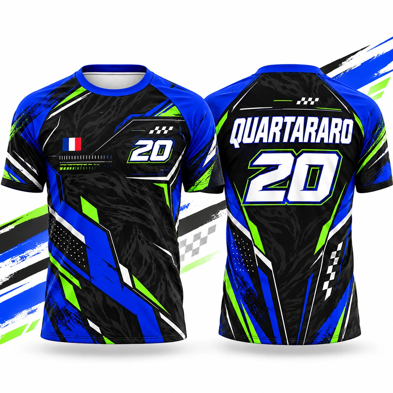 Quartararo 20 Mens Motorcycle Racing Jersey Summer Short Sleeve T Shirt Unisex Graphic Print Casual Streetwear Riding Blue Green
