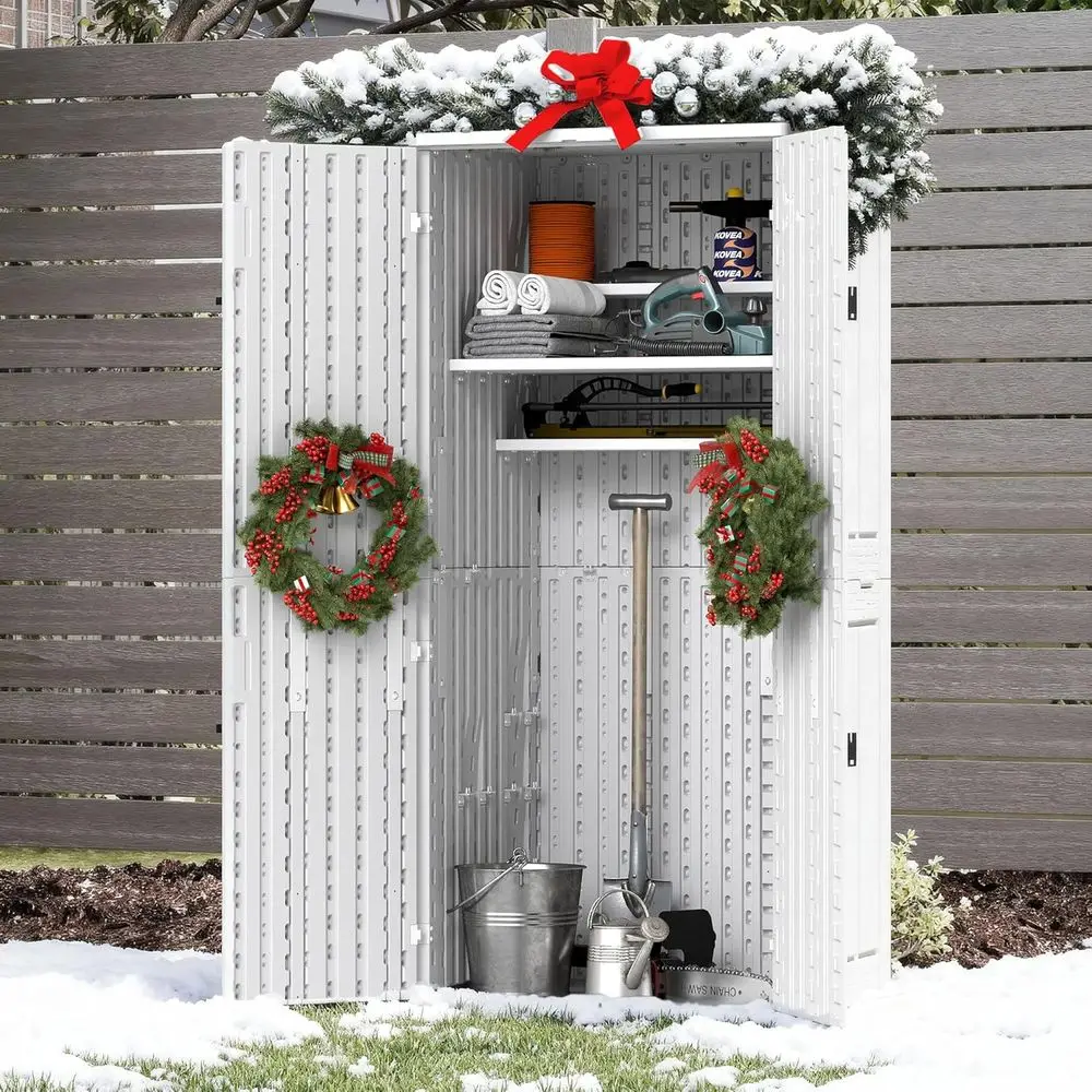 

Outdoor Heavy-Duty Tall Storage Cabinet with 4 Adjustable Shelves, Lockable, Polar White, 31W x 23L x 66H