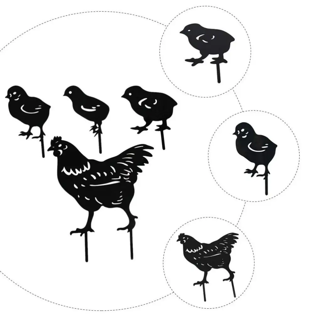 Black Chicken Garden Decorative Statues Metal Hollow-Cut Chicken Family Statues Animal Hen And Chicks Silhouette Plugins Lawns