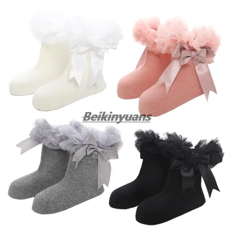 Toddler Socks bitter Fleabane Sock Gauze Double Bow Baby Girl Sock Princess Dress Lace Stockings Socks School Performance