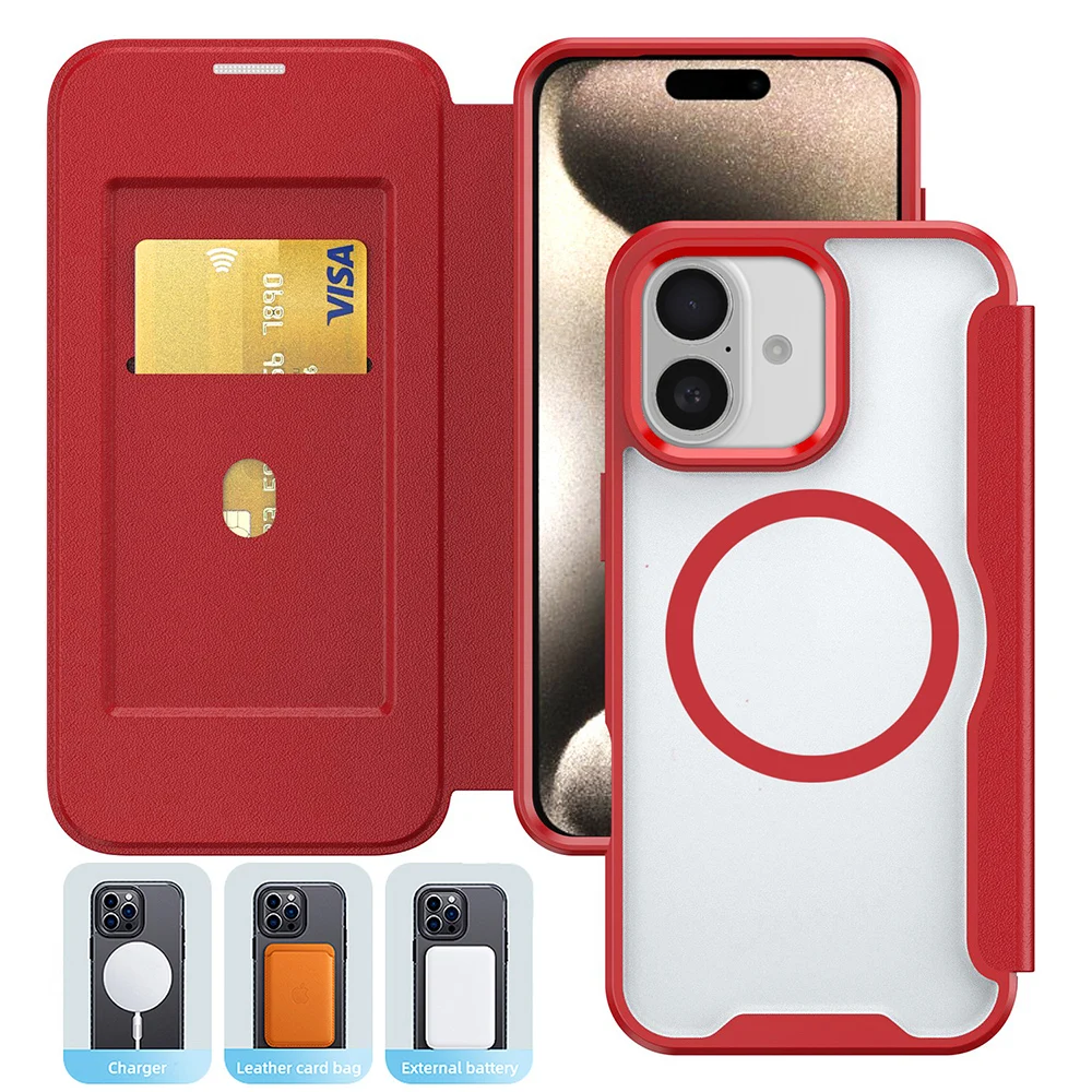 

10PCS Clear Magnetic Flip Case for iPhone 17 Air 16 E 15 Plus 14 Promax 13 Pro XS Max Leather Wallet Case Wholesale