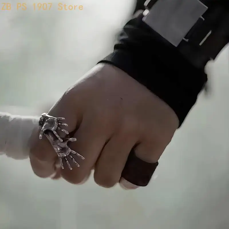 Modern Gothic Skeleton Hands Ring Unisex Alloy Jewelry Edgy Accessory For Casual And Special Occasions 55KA
