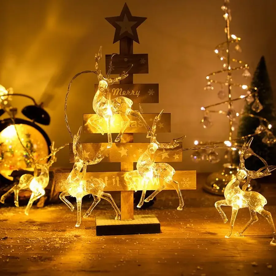 Creative 10/20LED Christmas Reindeer String Lights Deer Shaped Fairy Lights Holiday Festival Indoor Room Mall Party Xmas Decor L