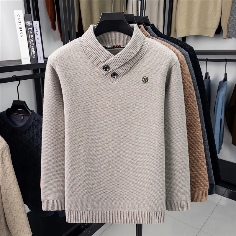 جديد وصول الشتاء الرجال وشاح طوق كم طويل تريكو عالية الجودة التلبيب طباعة البلوز أفخم موضة عادية الاتجاه الرجالي