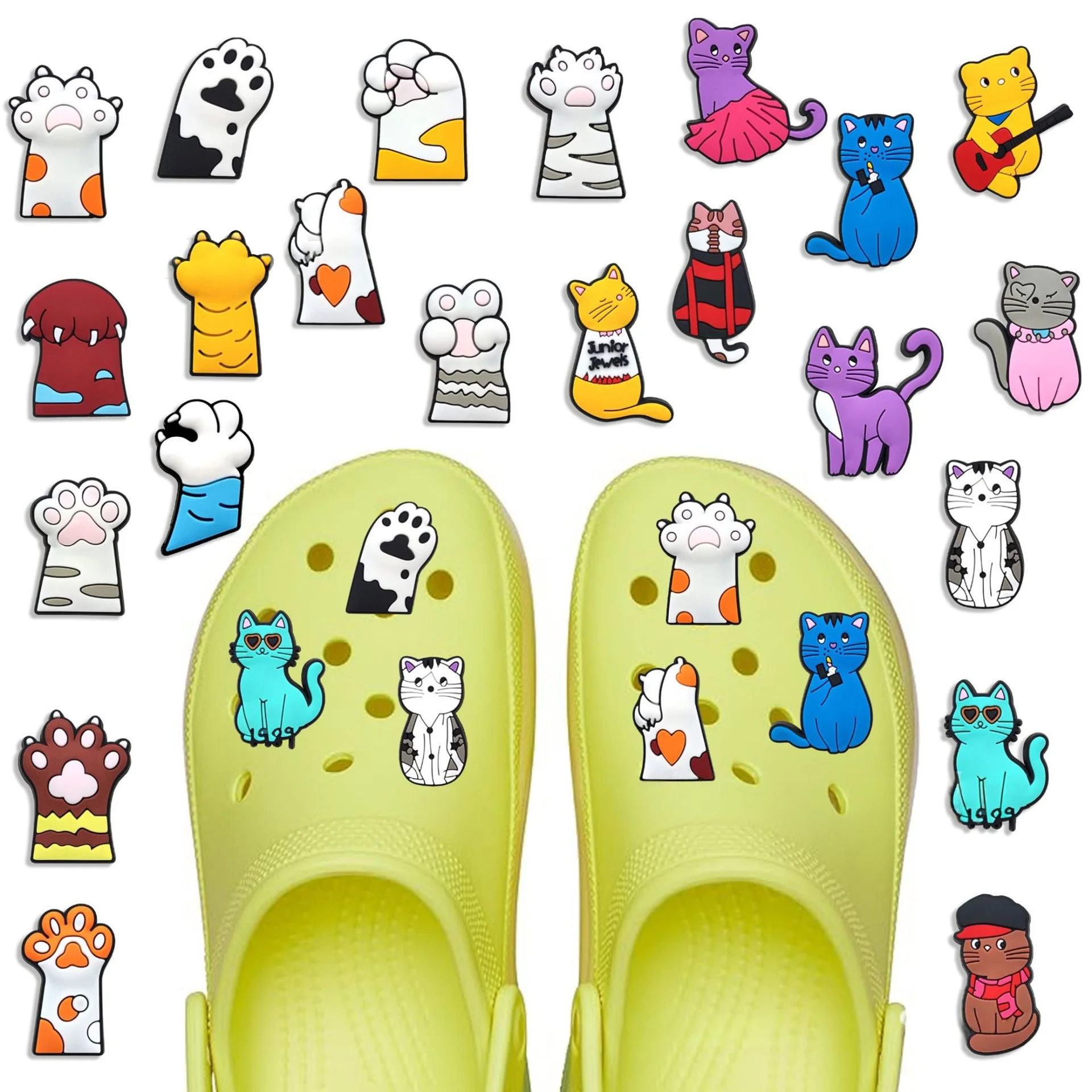 10/12/22Pcs Animal Cat Paw Shoe Charms Soft PVC Decorations Cute Cartoon Cat Shoe Ornaments DIY Shoe Accessories Gift