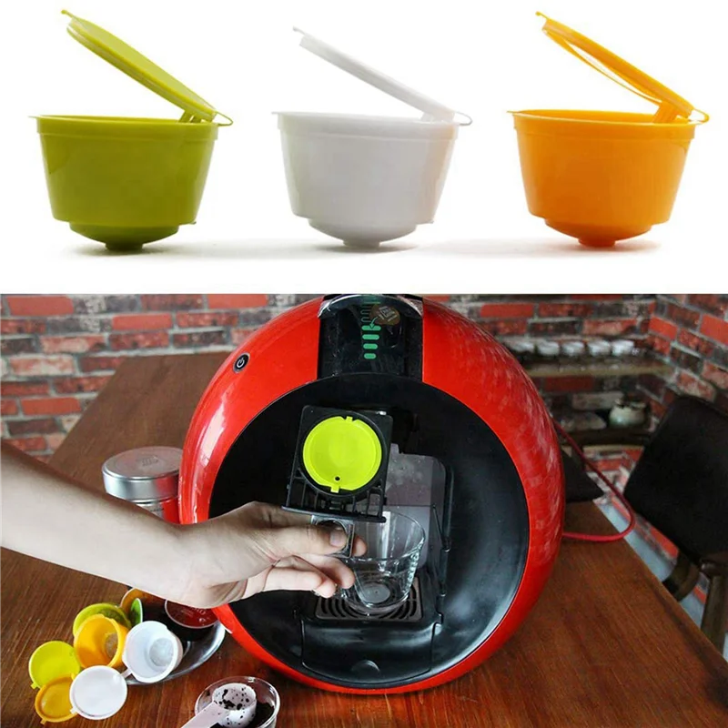 A76G-6Pcs كبسولات القهوة كبسولات القهوة القابلة لإعادة الملء القرون قابلة لإعادة الاستخدام فلتر القهوة العالمي مع فرشاة ملعقة لـ Dolce Gusto A