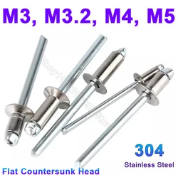 5-50Pcs Pop Rivets 304 Stainless Steel M3 M3.2 M4 M5 Flat Countersunk Head Blind Rivets Shank Mandrel Exhaust Rivets Pull Nail