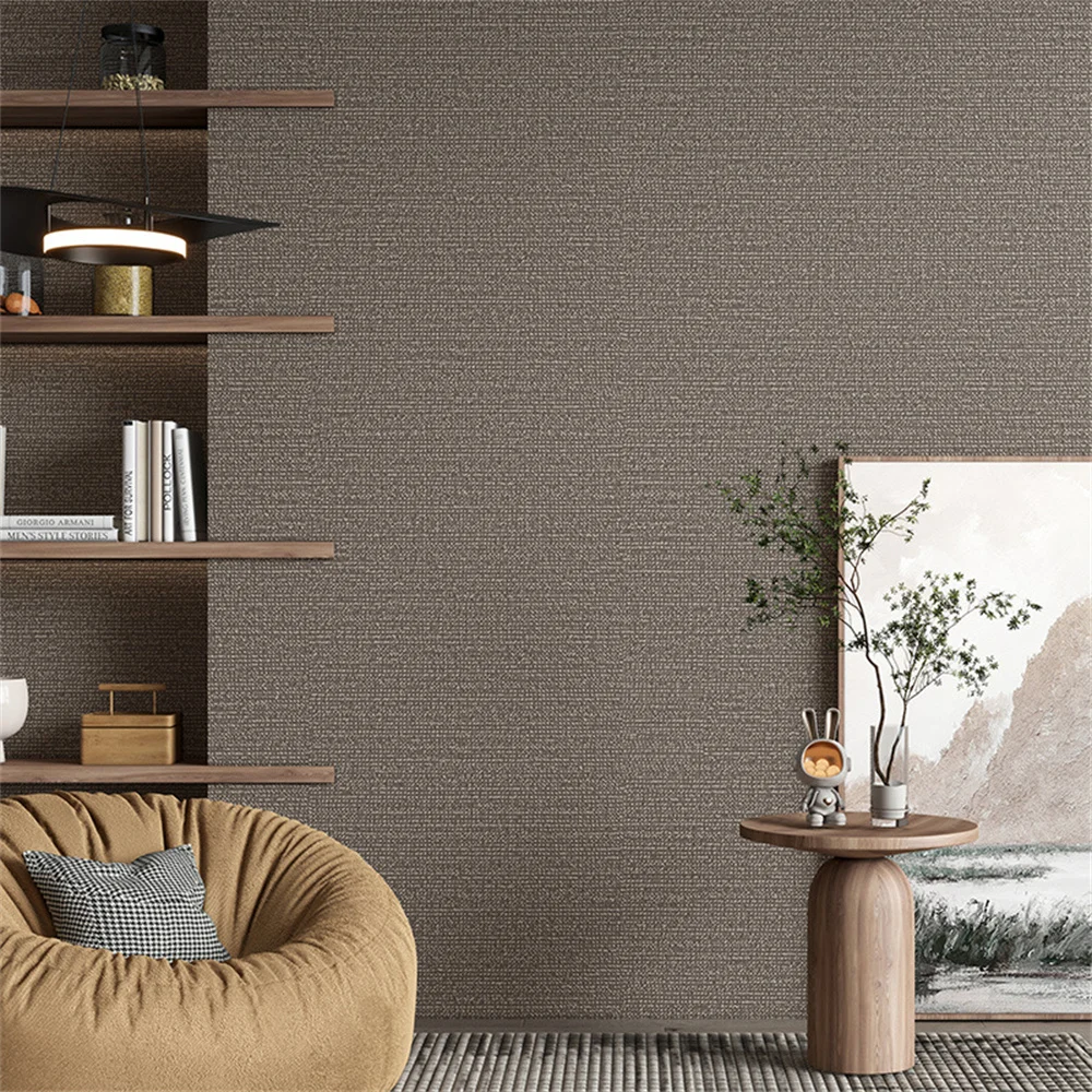 Modern Flax Plain Solid Color Brown Linen Wall Paper for Living Room Bedroom Background Mural Non Woven Japanese Wallpaper Hotel