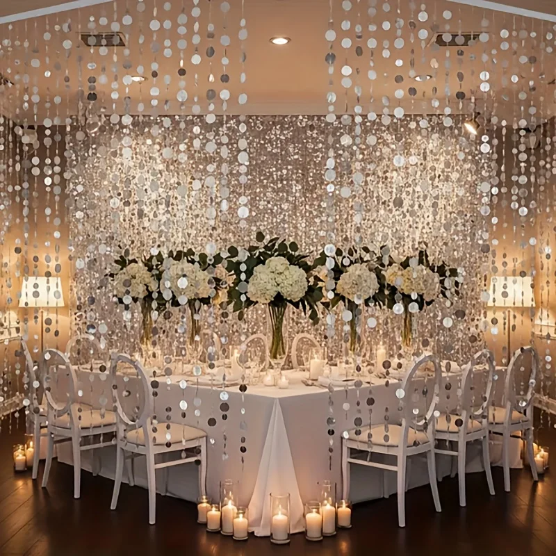 12 Stück Pailletten-Vorhang, silberfarben, glitzernd, hängende Dekorationen, 100 cm lang, für Hochzeitshintergrund, Party-Dekoration, Raumteiler – Detail 4