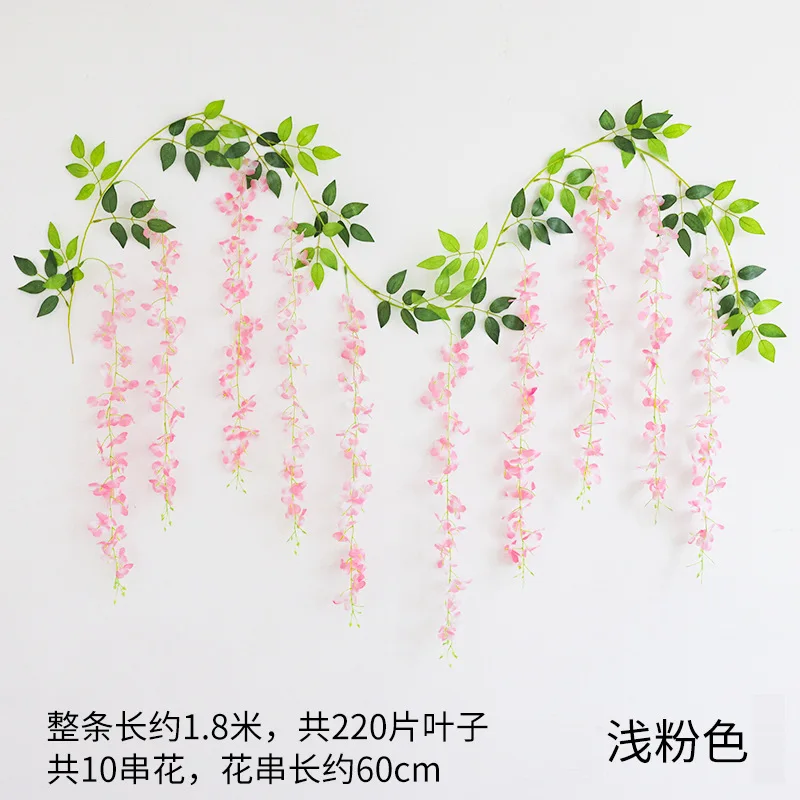 1 قطعة الوستارية الاصطناعية زهور الحرير الأرجواني الأحمر الأبيض الأخضر الروطان سلسلة الكرمة الزفاف قوس زهرة ديكور حديقة المنزل #6