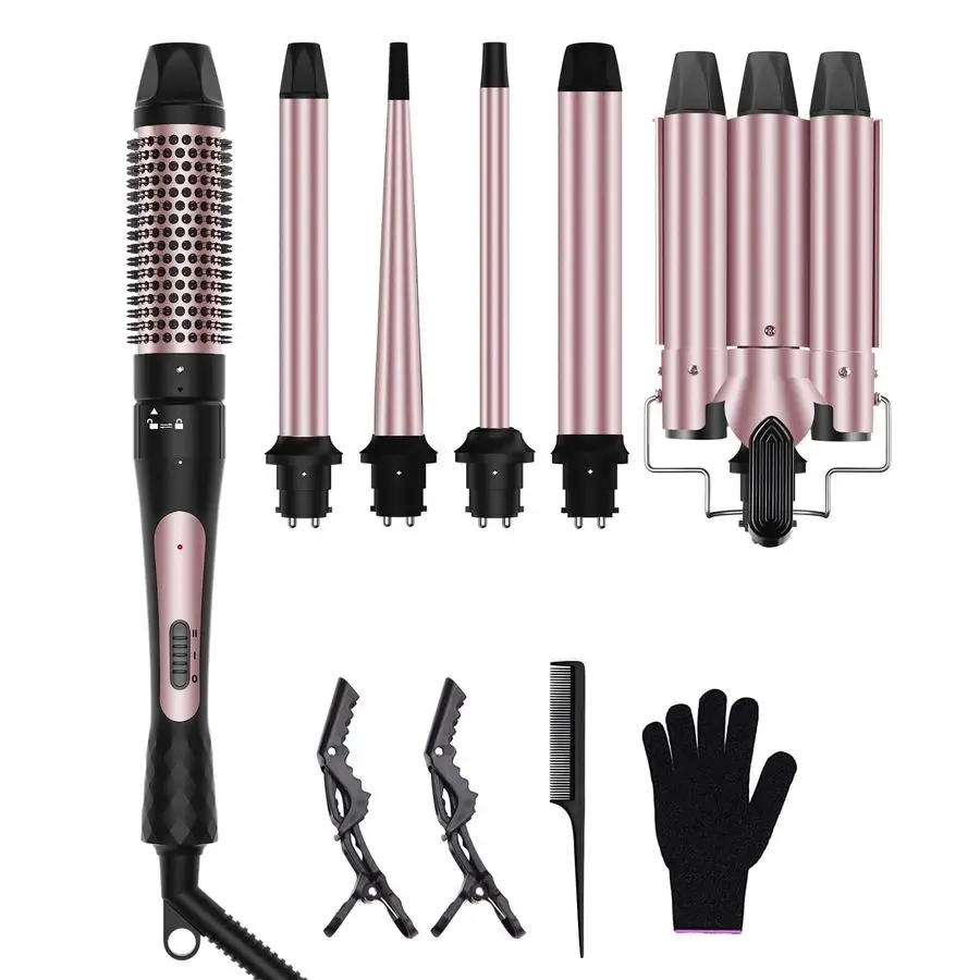

in 1 Wand Curling Iron Set, 3 Barrel Curling Wand Set with Thermal Brush 1.5 and 5 Interchangeable Ceramic Hair Wand Curler 0.35