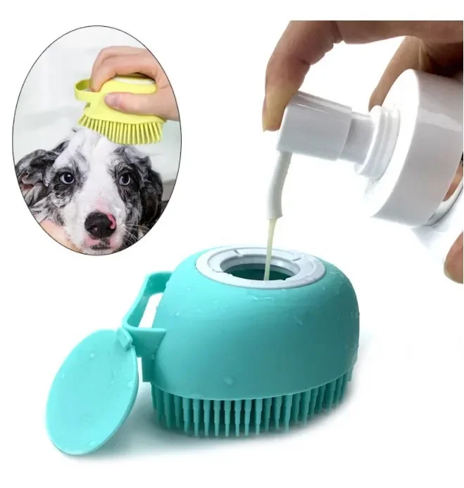 Silicone Dog Bath Massage Gloves Brush Pet Cat Bathroom Cleaning Tool Comb Brush For Dog Can Pour Shampoo Dog Grooming Supplies