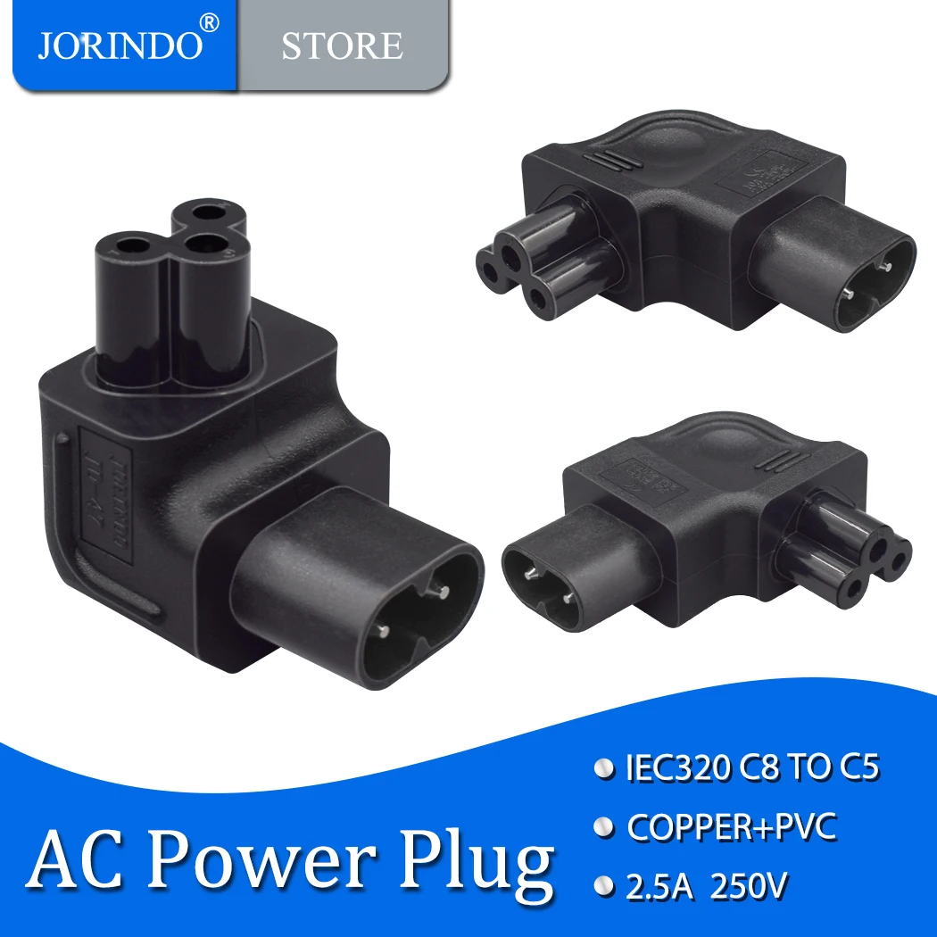 JORINDO IEC320 C8 TO C5 AC power conversion plug, Figure 8 to plum blossom,3-hole female to 2-pin male power adapter connector