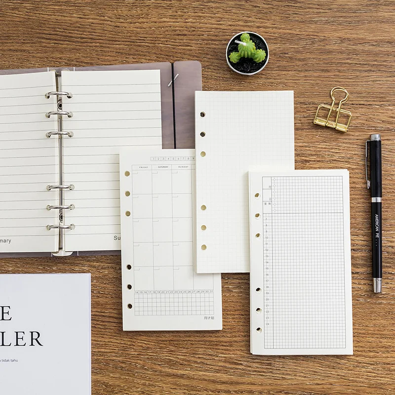 A6 40Sheets Loose Leaf Notebook Refill Spiral Binder Inner Page Grid Blank Line Diary Agenda PlannerSchool Stationery
