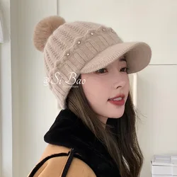 Ladies Thickened Thermal Duck Tongue Knitted Wool Hat Winter Hats Baseball Autumn and Winter Ear Protection CapTo Keep Warm