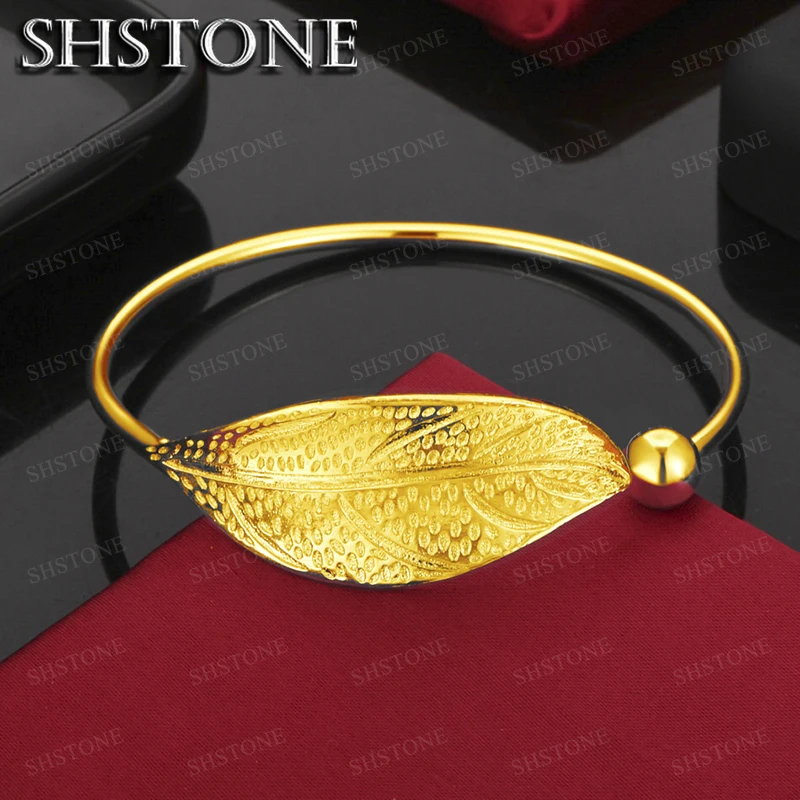 Fashion 18K Gold Woman Cuff Bracelet Open Leaf Shaped Adjustable Charm Bangle Girls Party Jewelry Christmas Gifts
