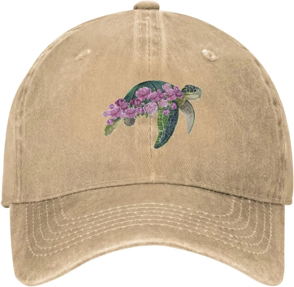 

Turtle Pink Flower Distressed Adjustable Washed Denim Mens Dad Trucker Hat Baseball Ball Cap for Men