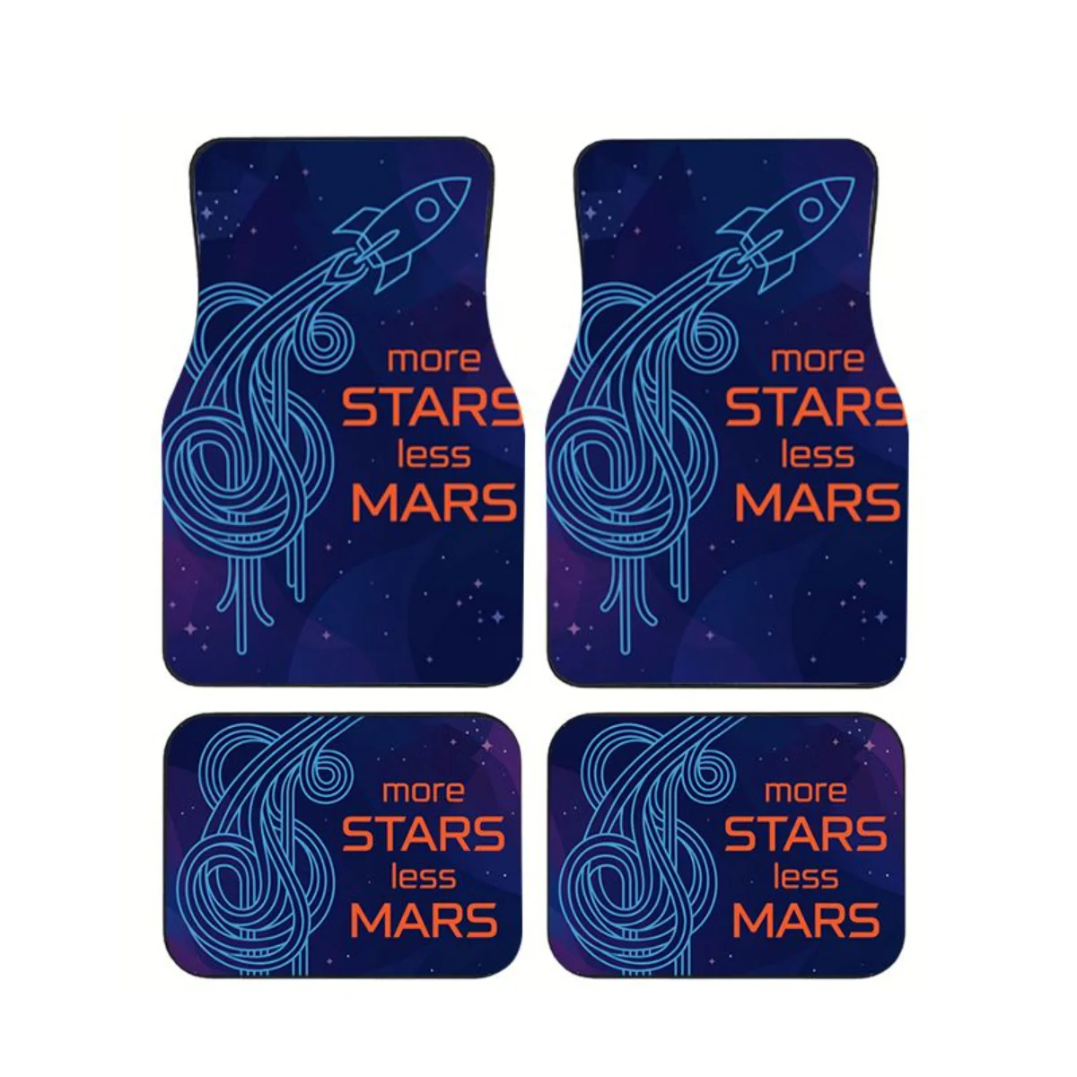 

4Pcs "More Stars Less Mars" Funny Space Rocket Car Floor Mats Durable Anti-Slip Auto Carpets Interior Accessories For SUVs Vans