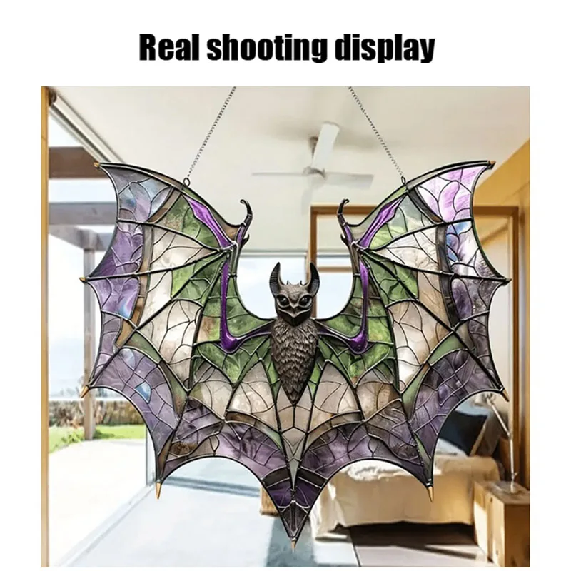 Painted Bat Acrylic Pendant, Halloween Home Garden Decoration, Sun Catcher, Hanging Pendant, Bedroom, Office, Desktop Decoration