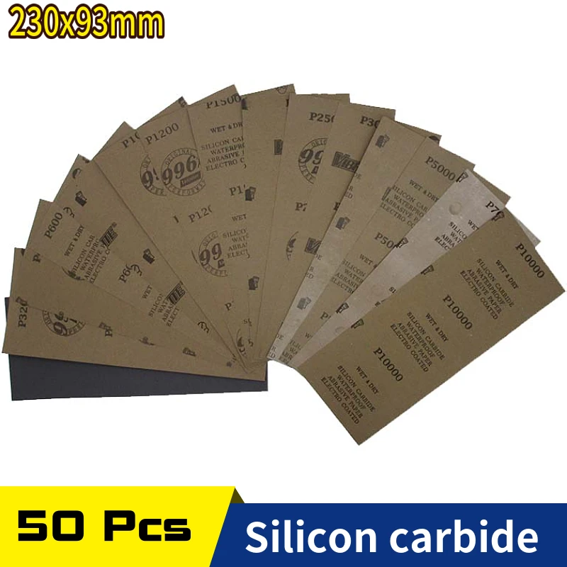 

50 Pcs Sanding Sheets Waterproof Sandpaper 400 to 10000 Grit, 9" x 3.6", for Wood Furniture Finishing Automotive Metal Polishing