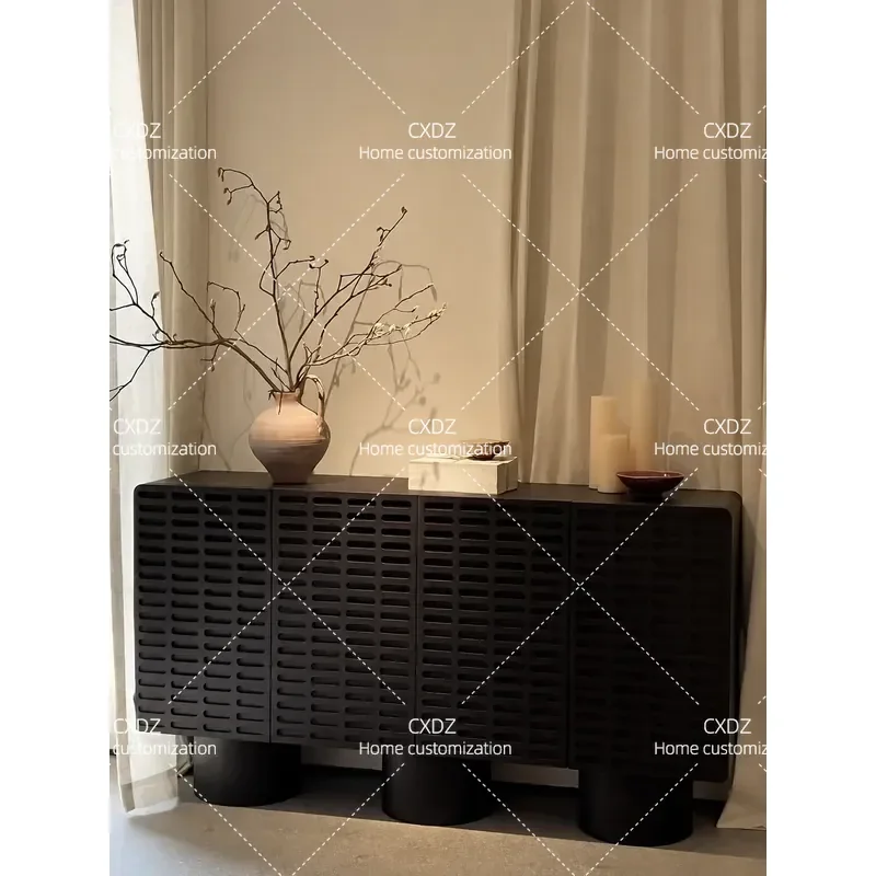 Medieval Nordic solid wood French black dining side cabinet, simple entrance cabinet, home shoe cabinet, home storage cabinet