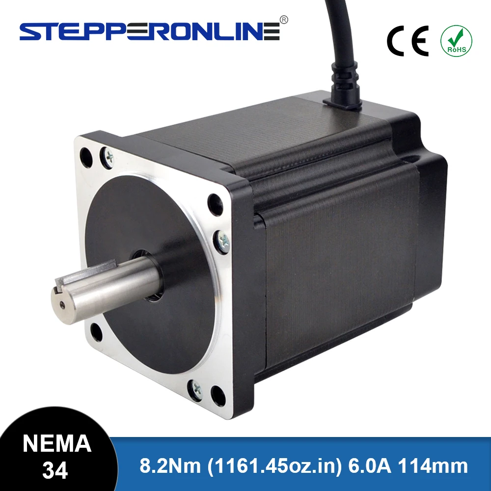 STEPPERONLINE Nema 34 Stepper Motor 8.2Nm 6A 86x114mm Nema34 Open Loop Stepper 14mm Shaft for CNC Engraving Machine