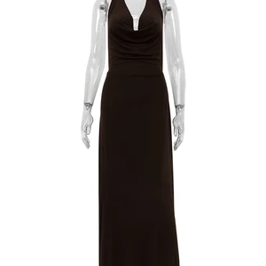 Maxi ohne Frauen ärmelloses Rücken, sexy Bodycon-Kleider, hohe Taille, Rücken, braun, elegant, Sommer 8 Hauptverkäufe langes braunes Kleid - №7