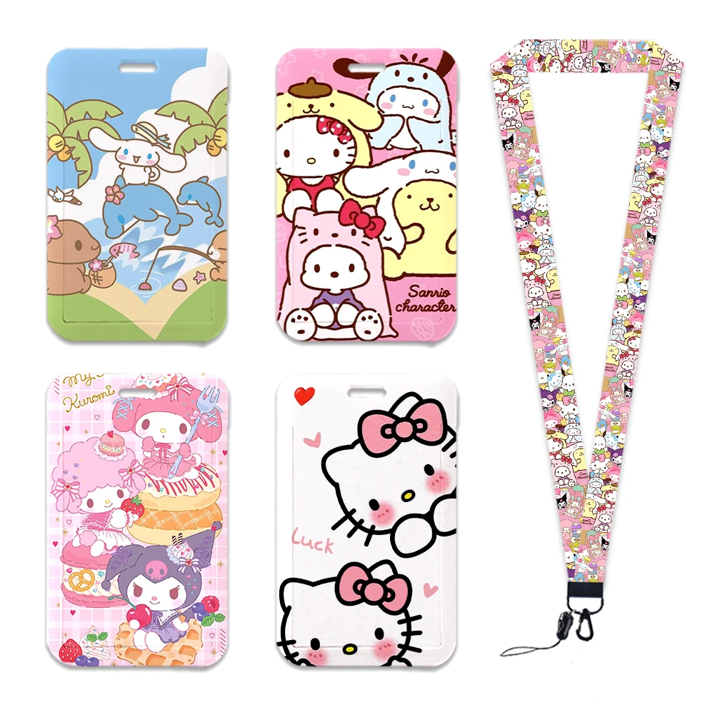 سانريو فريندز الرقبة حزام البوليستر القرطاسية حامل بطاقة الهوية الحبل المفاتيح معرف شارة حامل الفتيات حامل الاعتماد #6