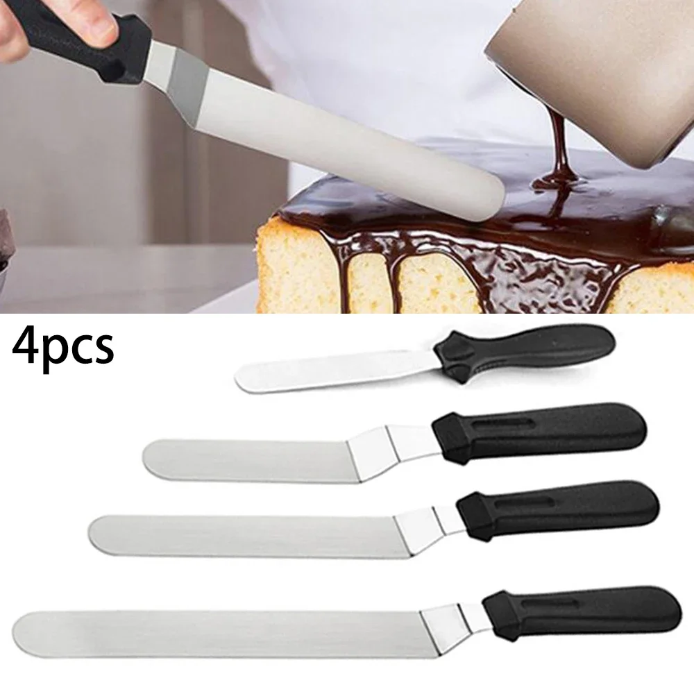 Ensemble de spatules en acier inoxydable pour décoration de gâteaux, palette lisse, gadget de cuisine, ustensiles de cuisson, non tranchants, 4 pièces, 6 po, 8 po, 10 po