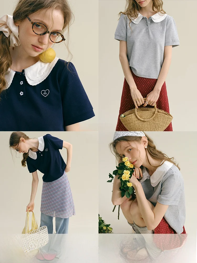 

Футболка Rina Berry из мягкого хлопка с коротким рукавом и детским воротником, базовая летняя модель для молодых женщин, удобная для повседневной носки