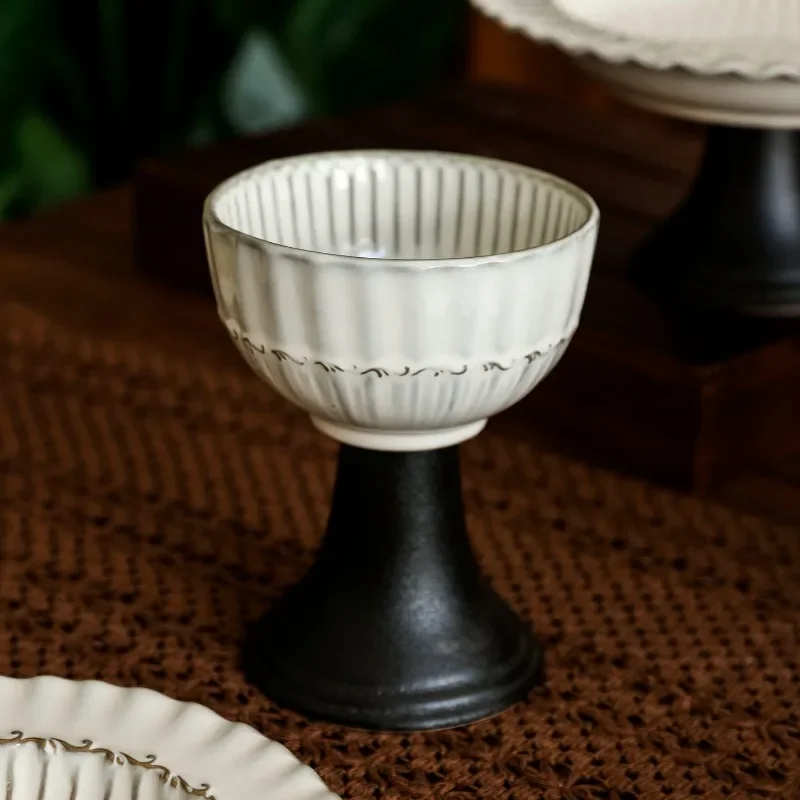 Brief Style Embossed Ceramic Footed Cake Stand, Vintage High Leg Dessert Plate for Candy Fruit Snacks,Afternoon Tea Serving Tray