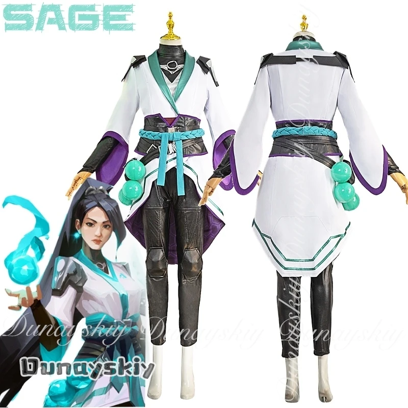 {BankaiMode}VALORANT Game Sage Косплей Пост Мокрая медсестра с черным длинным париком из хвоща с белой боевой униформой Cos Костюм