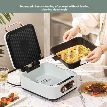 Oboustranně ohřívaná elektrická pánev na palačinky, odnímatelná a omyvatelná, zvětšená a prohloubená, multifunkční pánev na palačinky 10 nejlepší prodej oboustranná elektrická pánev - №1