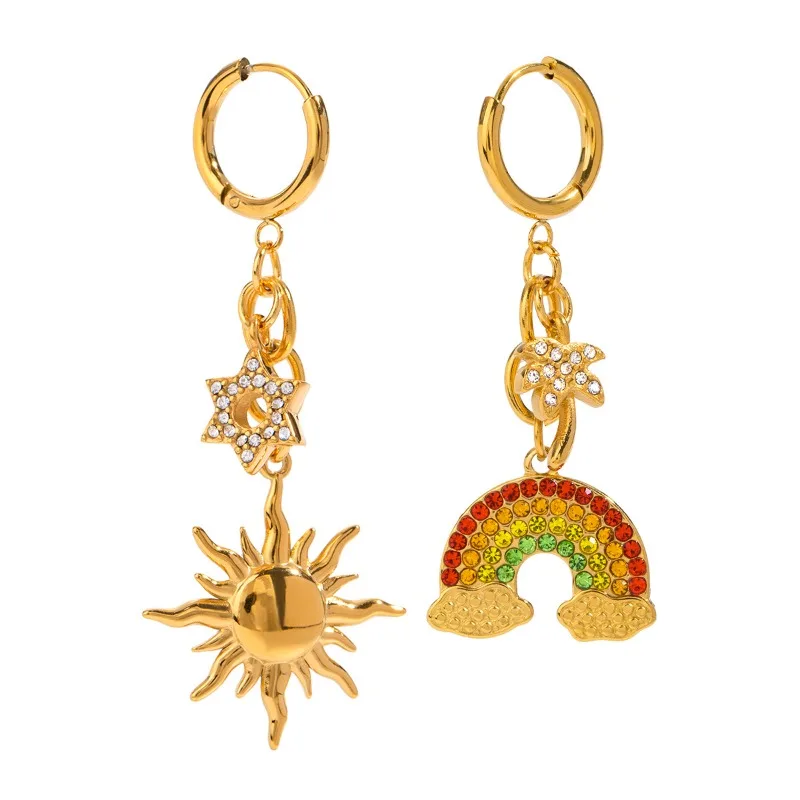 

Minar INS Fashion Rainbow Sun Hollow Starburst Long Tassel Hoop Earrings for Women Stainless Steel 18K Gold PVD Plated Jewelry