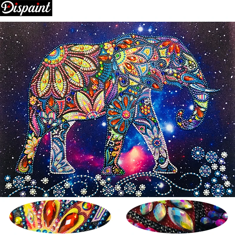 Dispaint Special Shape Diamond Painting Elephant DIY Diamond Embroidery Animal Diamond 3D Picture Of Rhinestones Gift 40x30