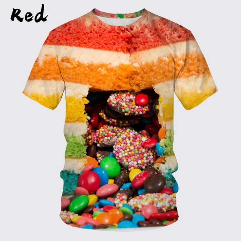 Men/women Fashion Cake 3D Printing Gourmet T-shirt Fun Short Sleeve Round Neck Tee